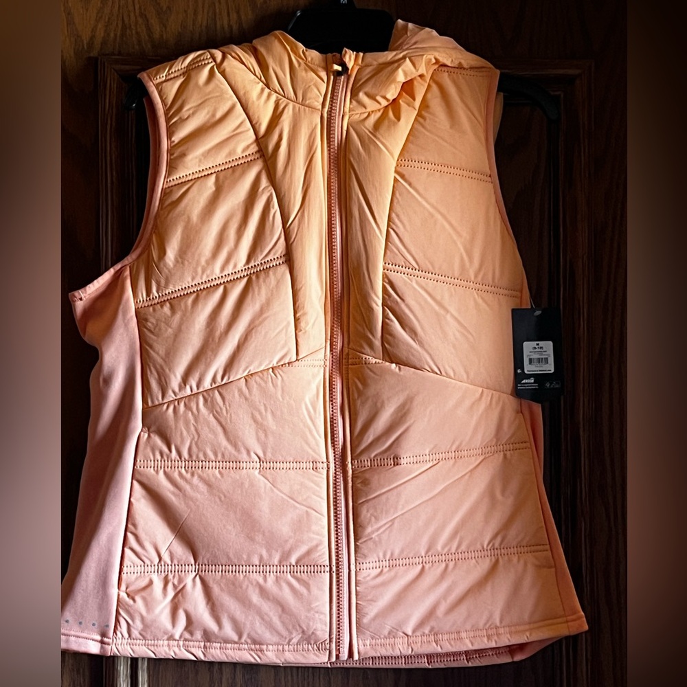 Pale Orange Sleeveless Puffer Vest with hood